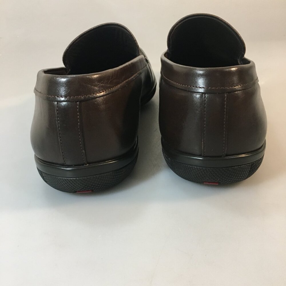 Prada Mens 9.5 Brown Leather Slip-On Loafers 1645 - Picture 6 of 9